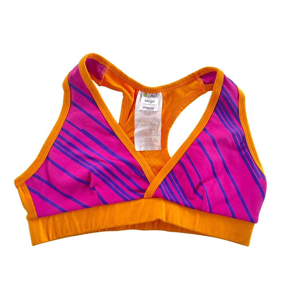 Zumba Fitness Vibrant Pink and Orange Sports Bra - Sz L